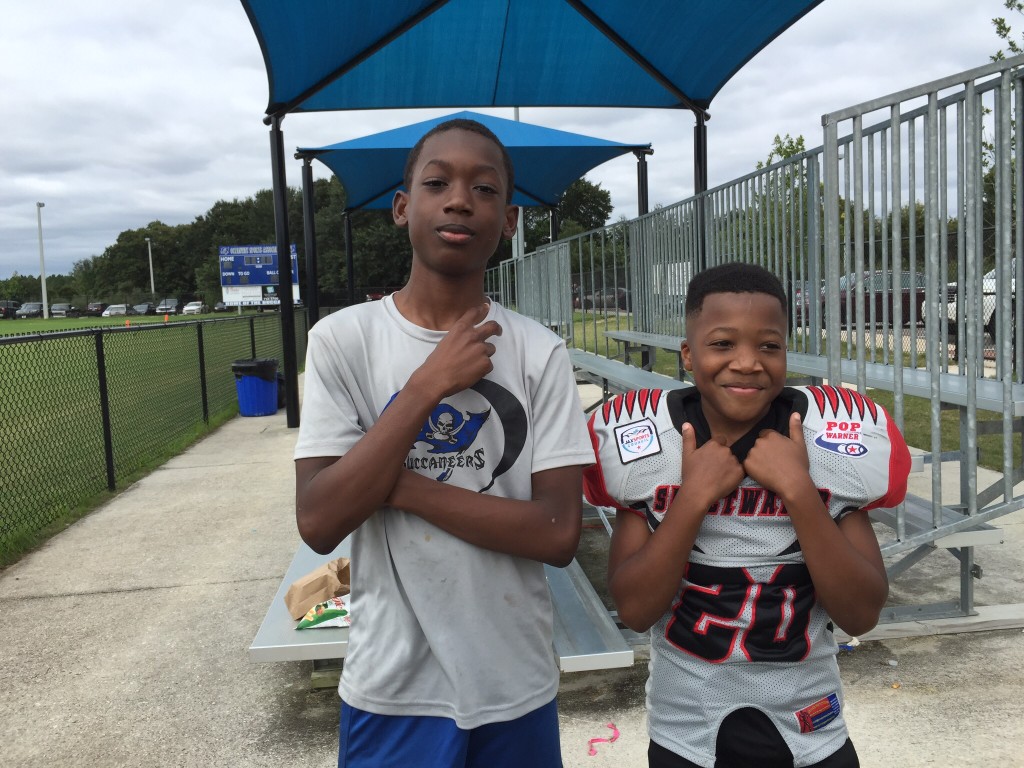 Former teammates at Pablo Creek Christian Ellis(lft) and Corey Bates (rt) reunite on the field.